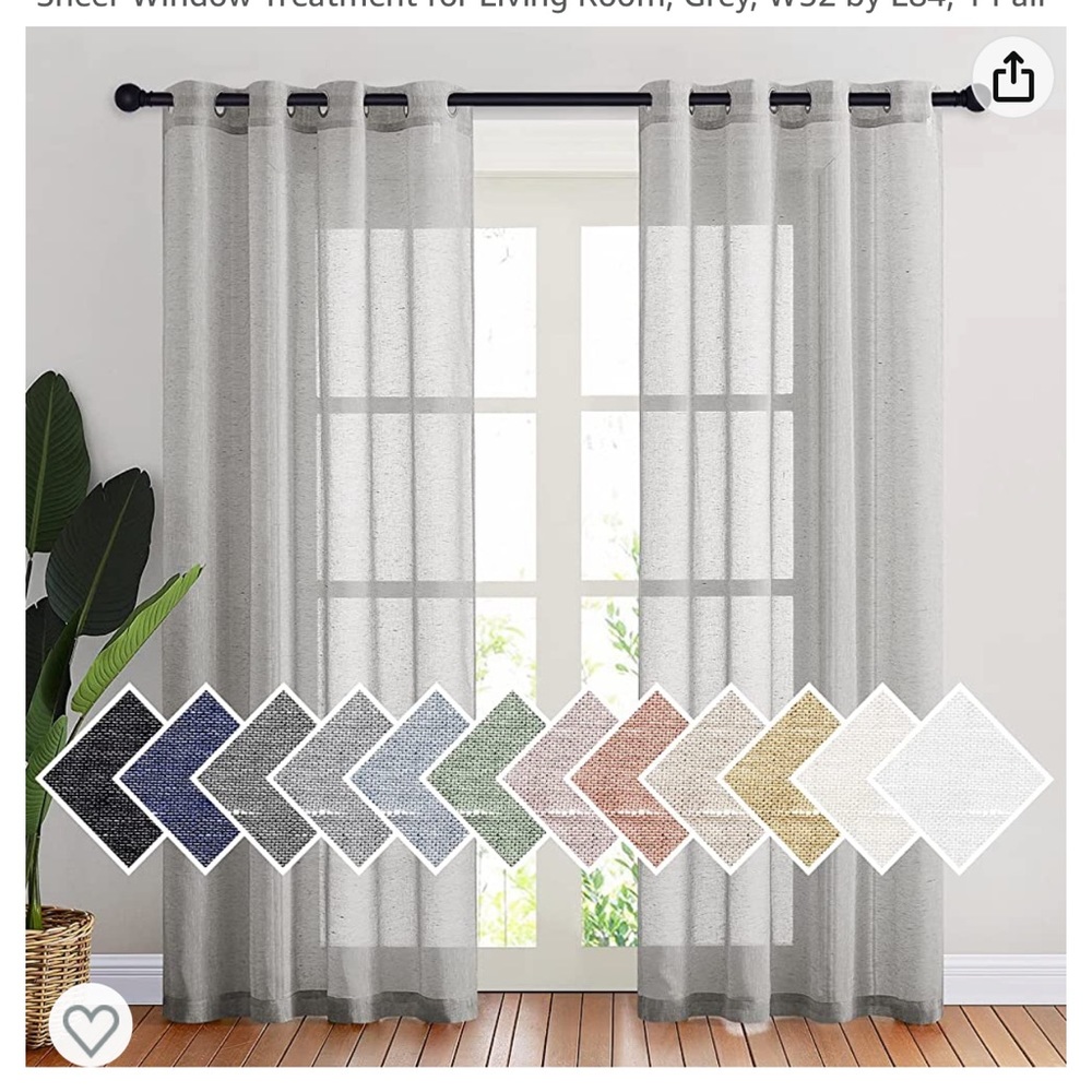 Sheer Curtains Grey, W36 by L84, 2 Pair 4 panels